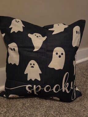 Spooky Ghost Print Decorative Pillow Covers - Black & White Halloween